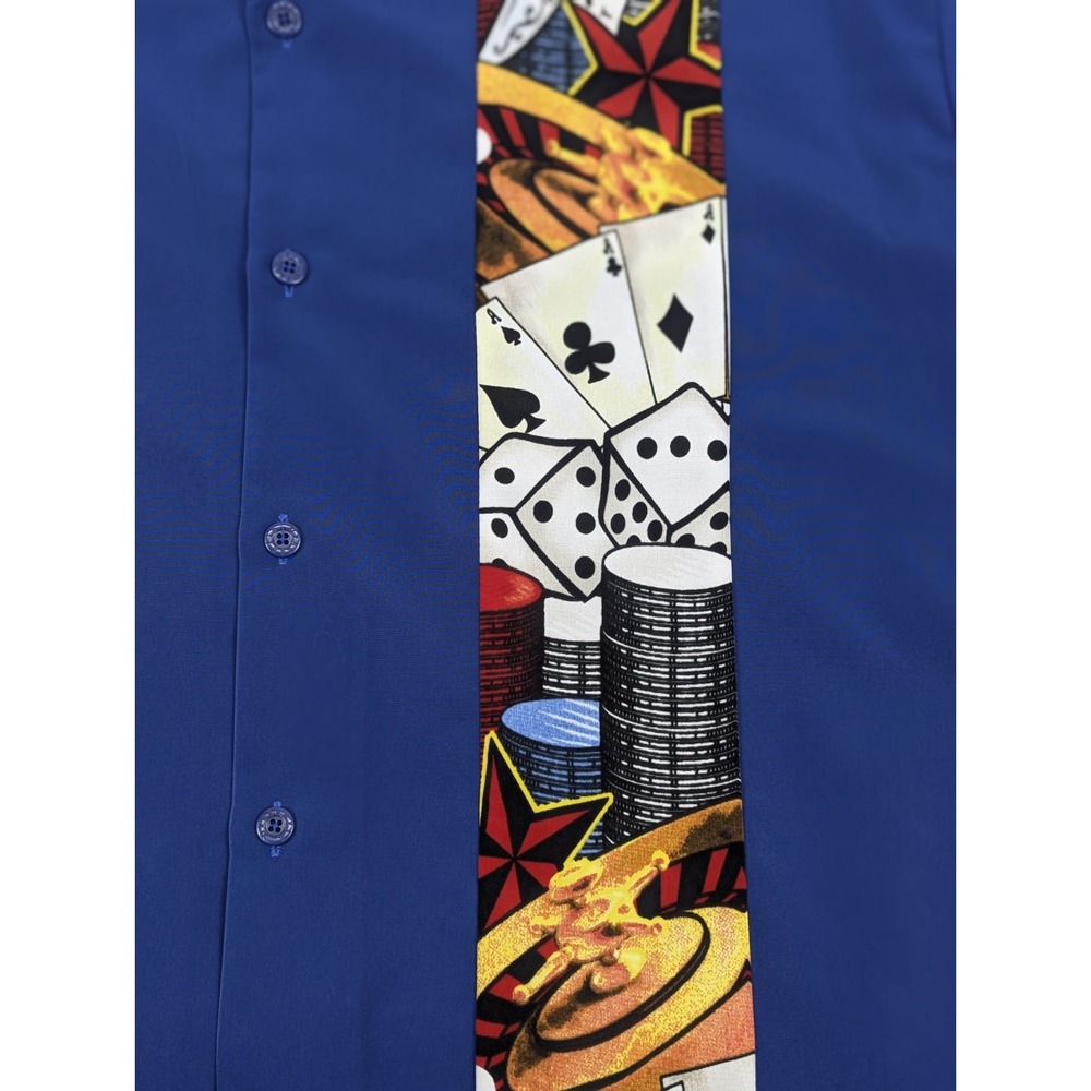 Dragonfly Shirt Mens XXL Casino Dice Poker Graphic Button Up Blue Roulette USA - Picture 4 of 9